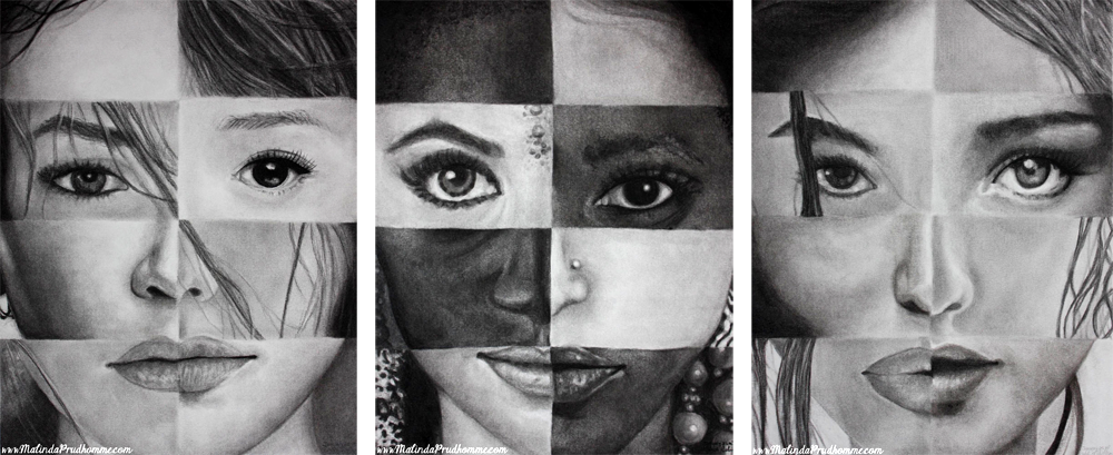 one and the same, racism, beauty, beauty art, portrait artist, portrait art, charcoal drawing, original artwork