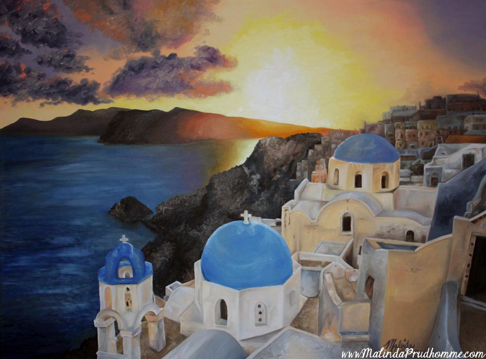 santorini, Oia, greek islands, greek, greece, travel art, travel artist. landscape, landscape artist, custom landscape, custom travel art