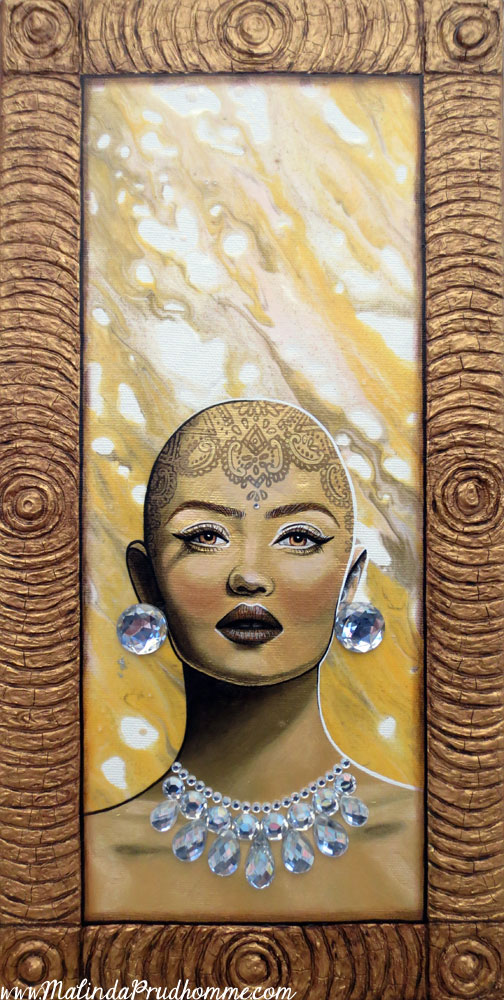 Gold, Copper, Gold Beauty, Beauty Art, Portrait, Portrait Painting, Bald Woman, Bald Beauty, Pouring Medium, Mehndi on head, Mehndi on bald head, Female Portrait, Yoga Art