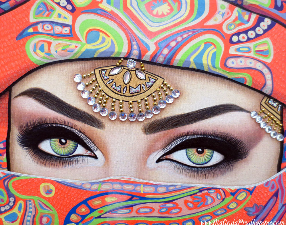 Eyes That Pierce the Soul, Colourful eyes, Neon, Indian bride, East Indian, East Asian Bride, Orange sahri