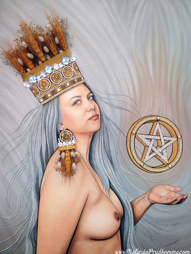 Queen of Pentacles, Goddess, Earth Mother, Pentacle, Pentagram, Wicca, Metaphysical, Tarot Card Art, Tarot Art, Tarot Card